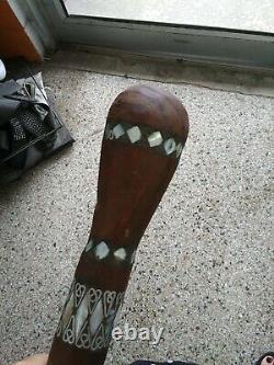 VTG Mother of Pearl Inlaid Egyptian Ebony Wooden Walking Cane Stick SLINGSHOT