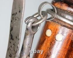 VTG Wooden Cane with MOP Inlay, Knob Top Short 31 Walking Stick, Silver Clip Hook