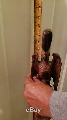 VTG Wooden Walking Stick Handle Handmade Eagle Head Hand Carved Support Canes