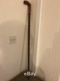 Very rare antique welsh folk art wooden walking stick, perfect condition