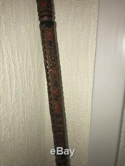 Very rare antique welsh folk art wooden walking stick, perfect condition