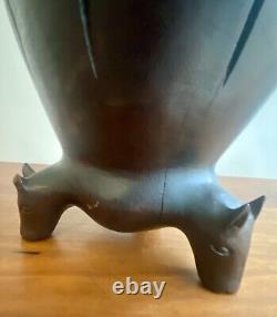 Vgt Carved Wooden Vessel Vase Urn Walking Stick Umbrella Stand Statue 1920's