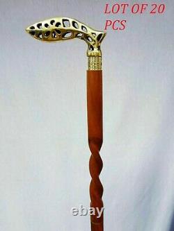 Victorian Antique Brass Designer Handle Black Wooden Walking Cane Stick Vintage