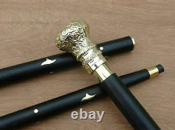 Victorian Brass Head Handle Vintage Brass Wooden Walking Stick Cane