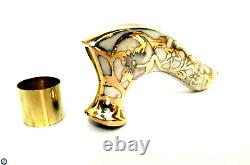 Victorian Design Collectible Brass Walking Stick Flower Head Handle Only Wooden