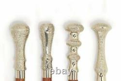 Victorian Designer Silver Assorted Walking Cane Stick Unisex Gift Set 4 Pcs