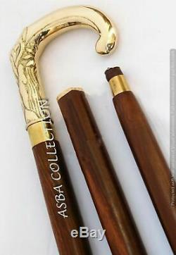 Victorian Vintage Nautical Walking Stick Brass Handle Wooden Cane Classic Style