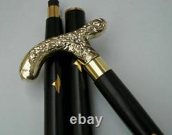 Victorian Vintage solid brass designer handle with black wooden walking stick cane