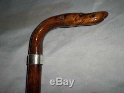 Vintage 1931 Hand-carved Wooden Lurcher Crook And Sterling Silver Walking Stick