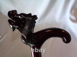 Vintage 39 Hand Carved Dragon Head Wooden Walking Stick Or Cane Free Shipping