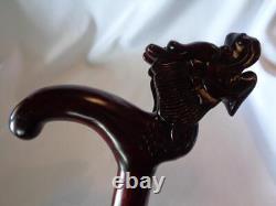 Vintage 39 Hand Carved Dragon Head Wooden Walking Stick Or Cane Free Shipping
