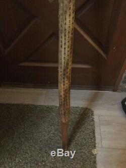 Vintage 4 Ft. Handmade Wooden Hickory Walking Stick/Cactus Rain Stick