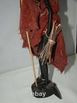 Vintage African Hand Carved Wood Wooden Man withWalking Stick Figure 12 1/2
