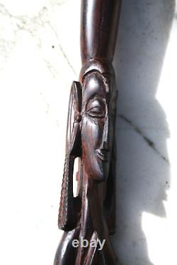 Vintage African Hand Carved Wooden Walking Stick/Cane Tribal Warriors