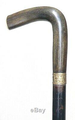 Vintage Antique Gold Filled Mount Wooden Handle Ebonized Walking Stick Cane