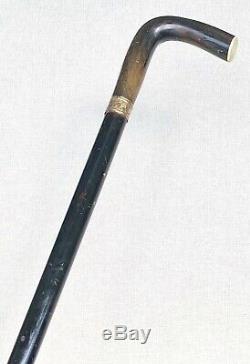 Vintage Antique Gold Filled Mount Wooden Handle Ebonized Walking Stick Cane