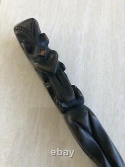 Vintage Antique Maori Carved Wooden Walking Stick Cane Tiki God Polynesian Art