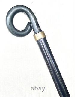 Vintage Antique Round Wooden Top Fat Metal Shaft Swagger Knob Walking Stick Cane