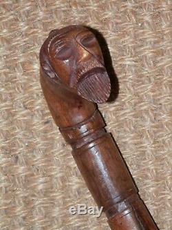 Vintage/Antique Samurai/Japanese Man Hand Carved Wooden Walking Stick 90cm