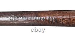 Vintage Antique Signed Carved Wood Brass Tip Swagger Knob Walking Stick Cane 37