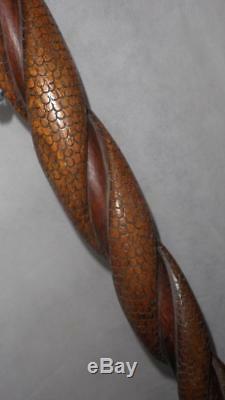 Vintage/Antique Solid Wooden Snake Design Gents Walking Stick'My Son Tom