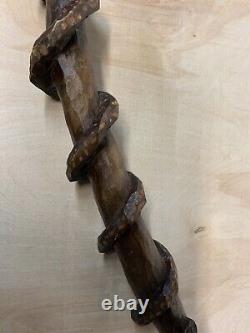 Vintage / Antique Wooden Walking Cane / Stick Bust Smoking Pipe Handle Thick 40