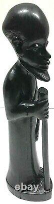 Vintage Black Wooden Hand Carved Man Figurine Walking Stick 12 One Of A Kind