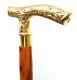 Vintage Brass Handle Victorian Wooden Walking Stick Designer Brown Wood Cane
