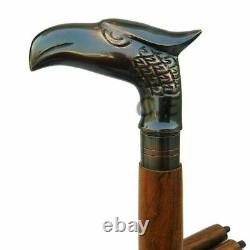 Vintage Brass Head Designer Handle Wooden Walking Cane Stick Set of 9 pcs Gift