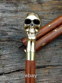 Vintage Brass Skull Head Handle Walking Stick Lot Of 5 Unit Wooden Walking Stick
