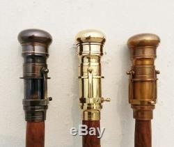 Vintage Brass Telescope Handle Walking Stick Gift Set of Three Wooden Cane Gift