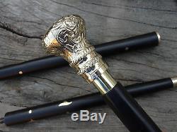 Vintage Cane Walking Stick Brass Designer Engraved Handle Victorian Wooden Canes