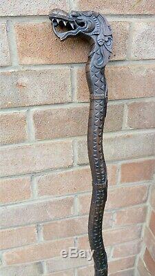 Vintage Carved Wooden Dragon Handle Walking Stick / Cane 38 inch / 97 cm