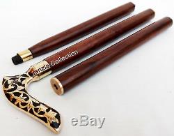 Vintage Designer Brass Handle Antique Style Victorian Cane Wooden Walking Stick