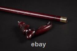 Vintage Designer Head Handle Wooden Walking Stick Hand Carved Handmade Cane Gift