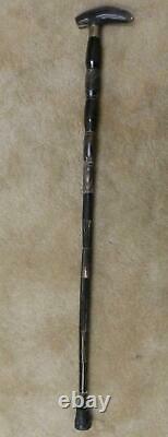 Vintage Ebony Walking Cane Stick Handcrafted Carved Wooden with Brass