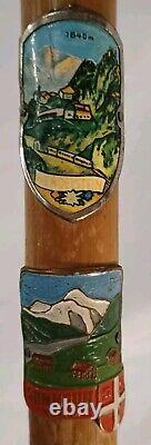 Vintage German Wanderstock Hiking Walking Stick Wooden With 19 Badges Stocknagel