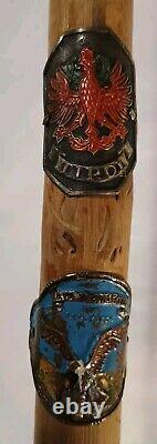 Vintage German Wanderstock Hiking Walking Stick Wooden With 19 Badges Stocknagel