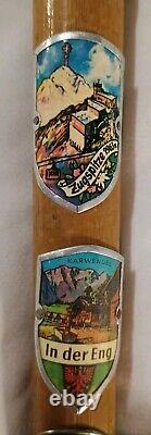 Vintage German Wanderstock Hiking Walking Stick Wooden With 19 Badges Stocknagel