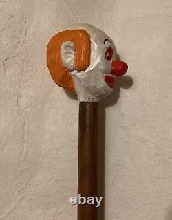 Vintage Hand Carved CLOWN Head Handle Wooden Walking Cane Handmade Walking Stick