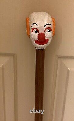 Vintage Hand Carved CLOWN Head Handle Wooden Walking Cane Handmade Walking Stick