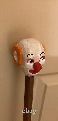 Vintage Hand Carved CLOWN Head Handle Wooden Walking Cane Handmade Walking Stick