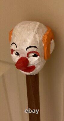 Vintage Hand Carved CLOWN Head Handle Wooden Walking Cane Handmade Walking Stick