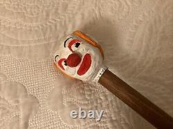 Vintage Hand Carved CLOWN Head Handle Wooden Walking Cane Handmade Walking Stick