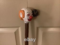 Vintage Hand Carved CLOWN Head Handle Wooden Walking Cane Handmade Walking Stick