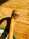 Vintage Hand Carved Head Wooden Walking Stick Cane Folk Art Primitive Vulva