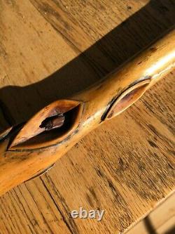 Vintage Hand Carved HEAD wooden walking stick cane Folk Art Primitive VULVA