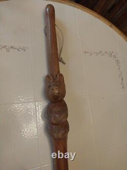 Vintage Hand Carved Winnie The Poo Walking Stick Heavy Duty Oak 51 Inches