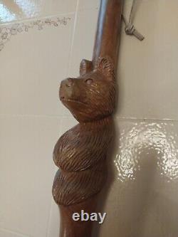 Vintage Hand Carved Winnie The Poo Walking Stick Heavy Duty Oak 51 Inches