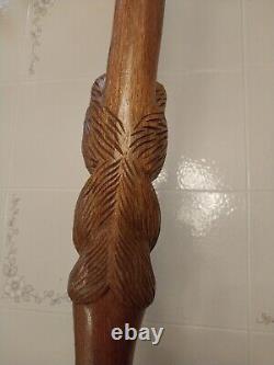 Vintage Hand Carved Winnie The Poo Walking Stick Heavy Duty Oak 51 Inches